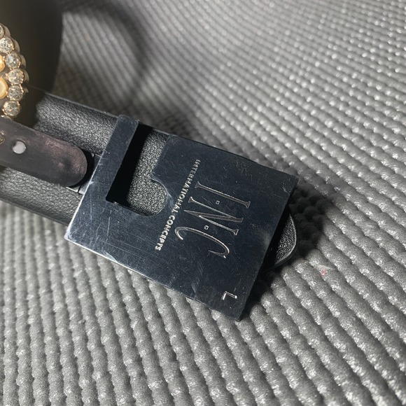 INC International Concepts Womens Belt Large Black Gold Embellished Buckle Bling - Picture 3 of 9